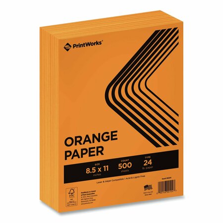 PRINTWORKS PROFESSIONAL Color Paper, 24 lb Text Weight, 8.5 x 11, Orange, 500PK 00104